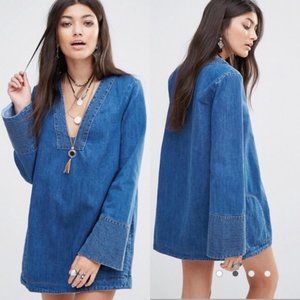 Women's Free People Dreaming of Denim Hendrix Blue XS Long Sleeve Tunic EUC